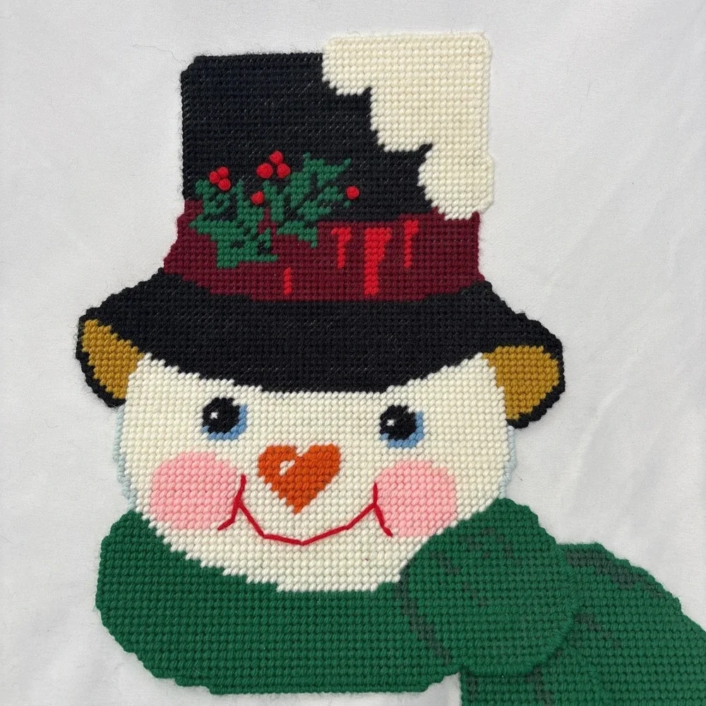 VTG Plastic‎ Canvas Handmade Christmas Needlepoint Jolly Snowman Wall Decor